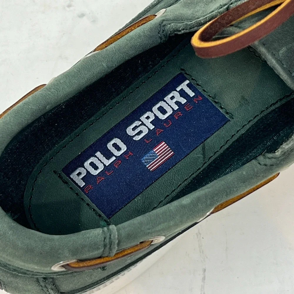Polo Sport‎ Ralph Lauren Boat Shoes Loden Leather Moc Toe Green Men's 8D VTG NEW